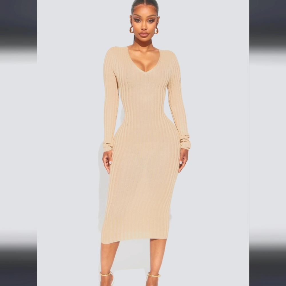 Luscious Perception Double V-Neckline Midi Dress